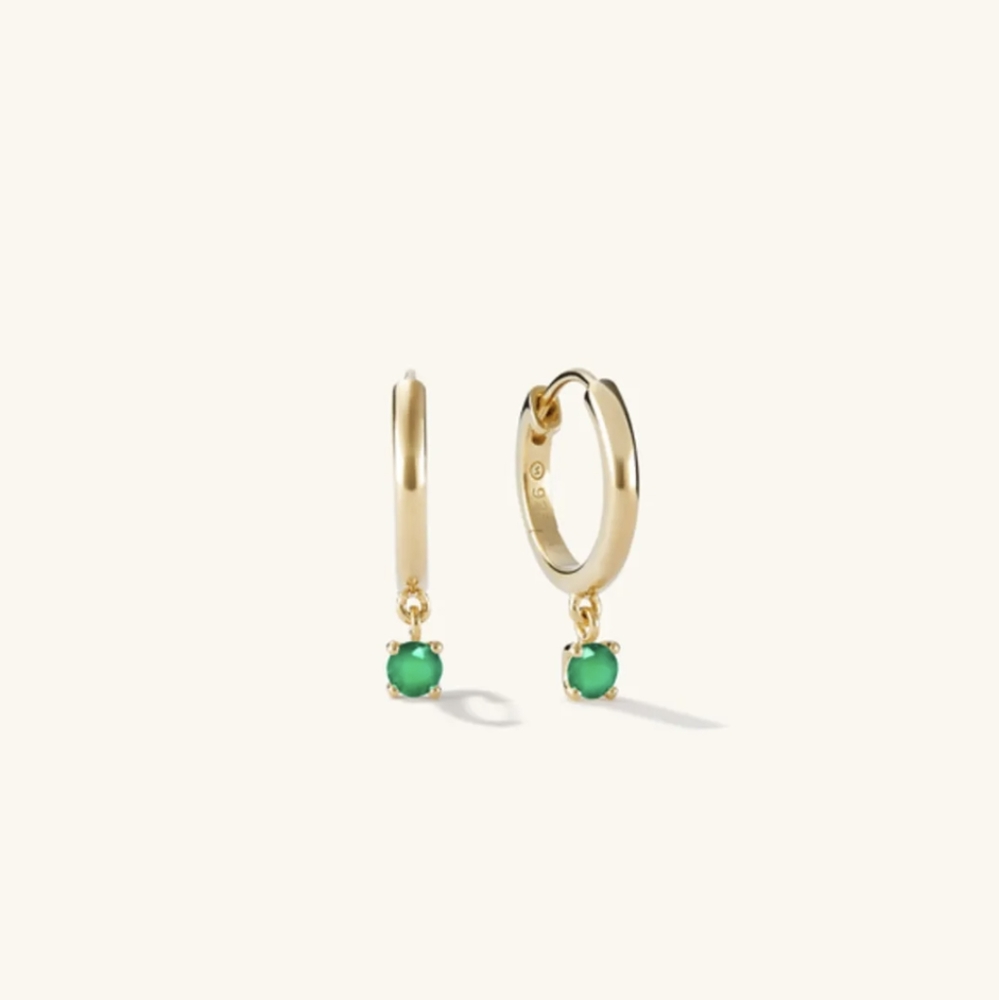 [Never worn] Mejuri Round Green Agate Hoops